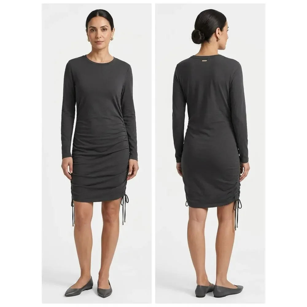 Michael Kors Gold Gray Ruched Side Drawstring Dress Women See Measurements